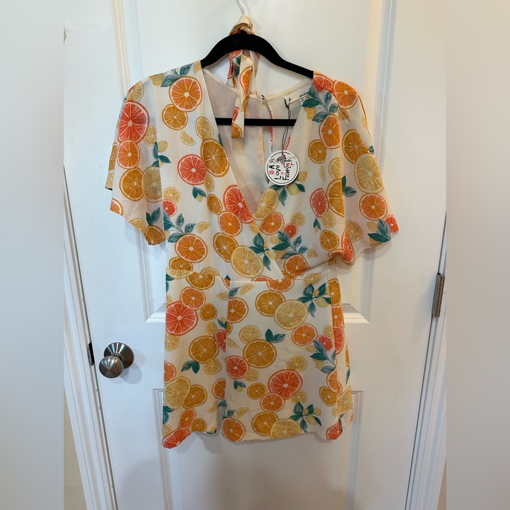 June & Hudson Citrus Print Romper - Orange, Yellow, Green